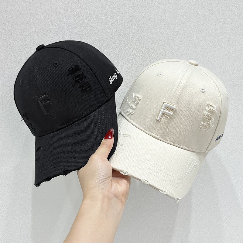 Korean new hard top ripped embroidered letters baseball hat for women versatile sun shading face little couple baseball cap men
