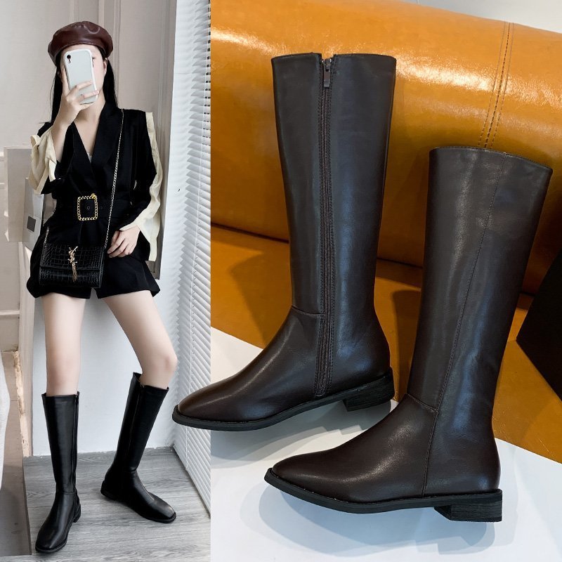 New autumn and winter high tube internet celebrity same low heel square heel boots for women Korean style boots for women square toe Martin boots