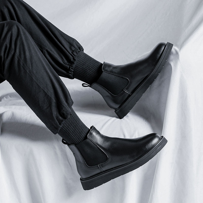 Martin boots men's low top British style winter plus velvet black thick sole high top leather shoes Chelsea boots mid top boots men