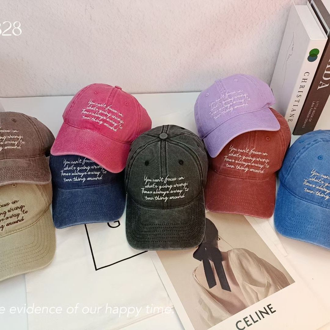 Japanese retro washing and old denim baseball cap for women new couple simple letter embroidered baseball cap for men new