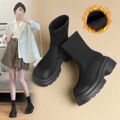 ZHR thick heel short boots for women's shoes for winter thin velvet socks boots new warm elastic thin boots Martin boots