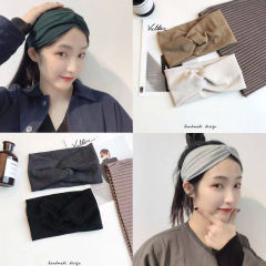 Morandi solid color hairband elegant retro wide-edged crossed hairband ins internet celebrity same style stretch knitted hairband