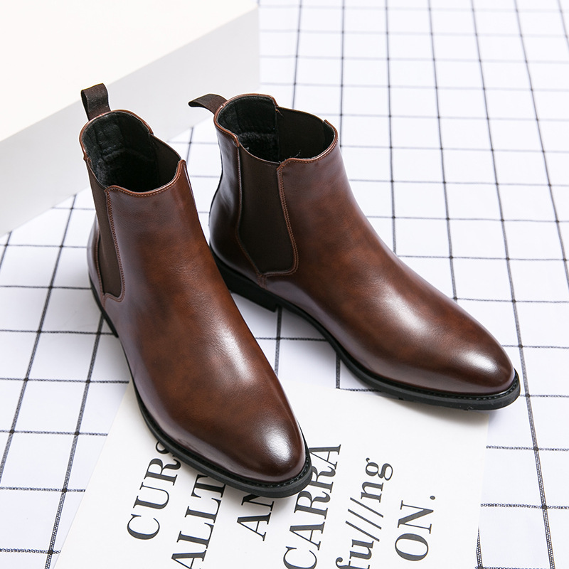 British style autumn and winter plus velvet leather boots large size fashion Chelsea boots trendy short boots mens sneakers