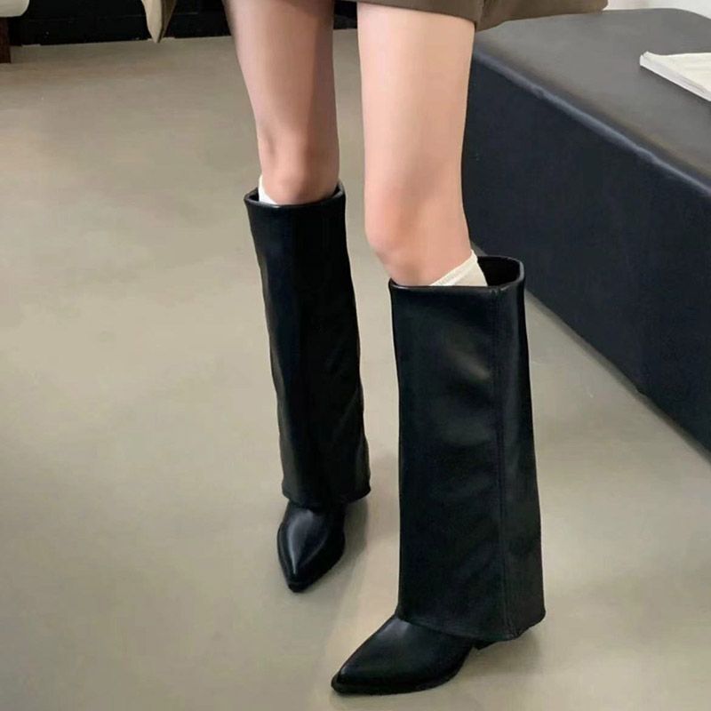 New autumn and winter boots, but pointed toe thick heels high heels retro trouser boots, knight boots, western denim boots trend