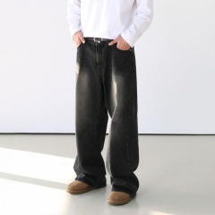 MYQ Retro Gradient Washed Jeans Men's Spring Loose Wide Legs Korean Style Trendy Straight Pants