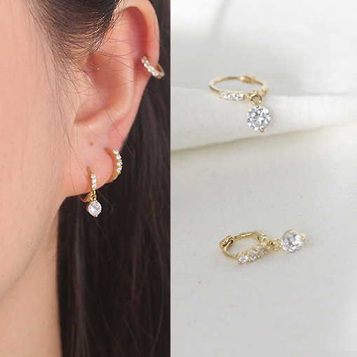 European and American 14K bag gold sterling silver flash diamond mini water drop ear buckle ear bone ear stud earrings