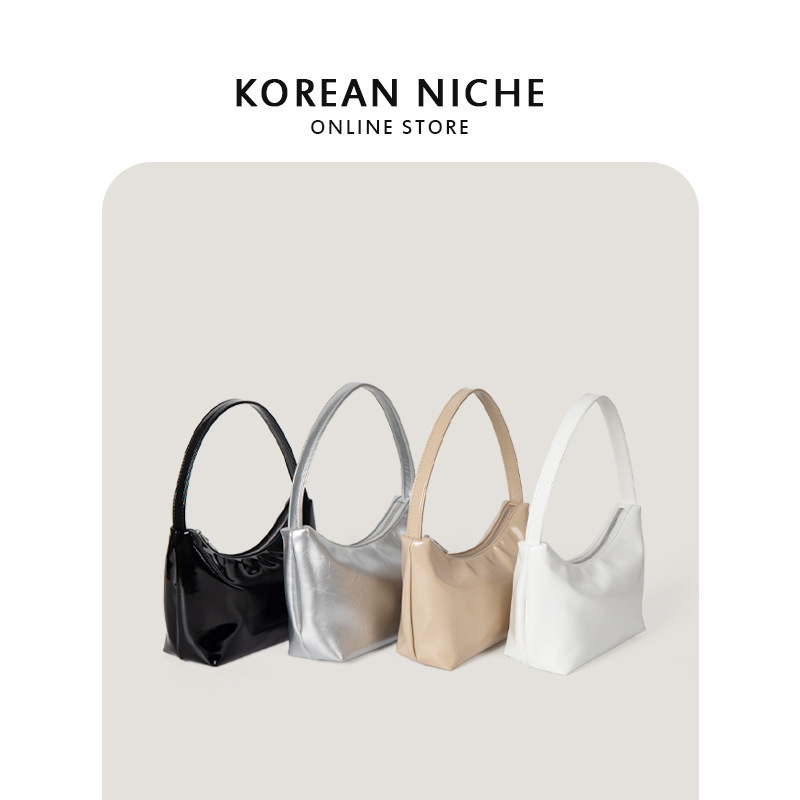 New Korean niche design for women's bags, shiny soft leather texture, underarm bags, simple and versatile one-shoulder dumpling bags
