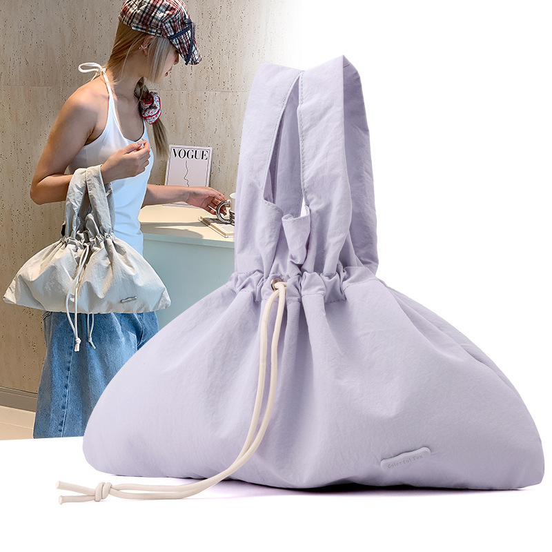 Drawstring closing design Korean niche nylon cloth bag winter trendy handbag women's shoulder bag