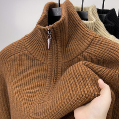 Young men's half-zipper turtleneck knitted vertical long-sleeved winter warmth and thickened casual lazy sweater trend