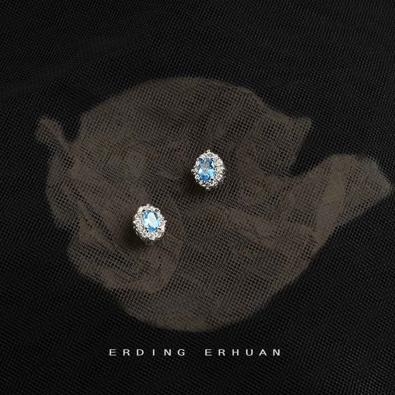 Aquamarine Zircon 925 silver needle small, simple and fashionable commuting light luxury style versatile earrings temperament earring factory