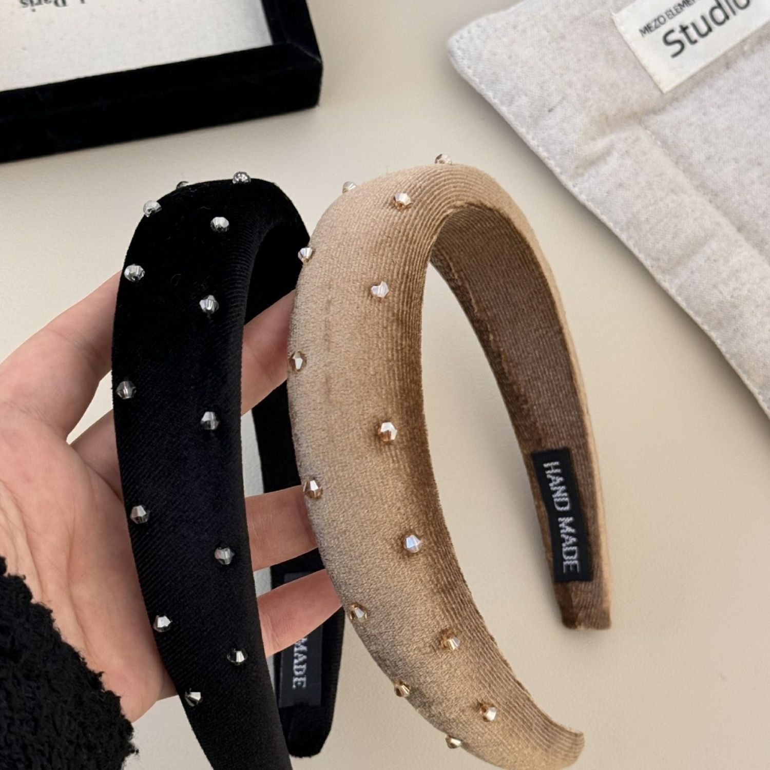 Velvet diamond headband high skull top niche design autumn and winter new headband headband headband temperament simple women