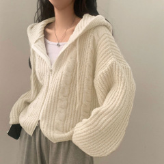 New Korean style lazy style loose style double-open zipper hooded long-sleeved knitted sweater cardigan jacket for women