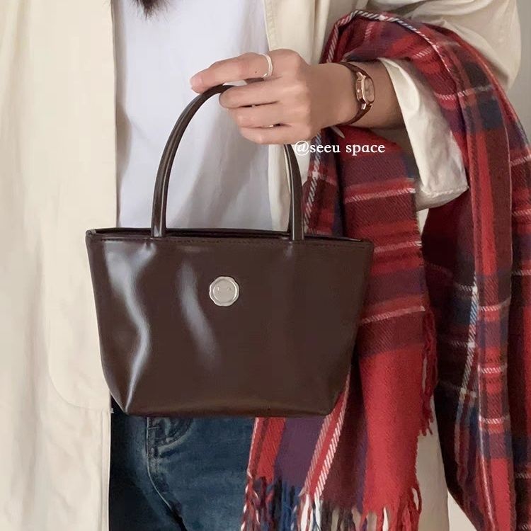 New retro brown temperament small square bag for women's handbag oil wax leather simple shoulder bag crossbody small bag