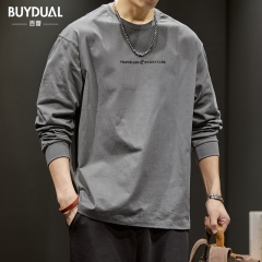 American heavyweight pure cotton long-sleeved T-shirt for men's trendy spring and autumn versatile sweatshirt for men's autumn loose casual base shirt