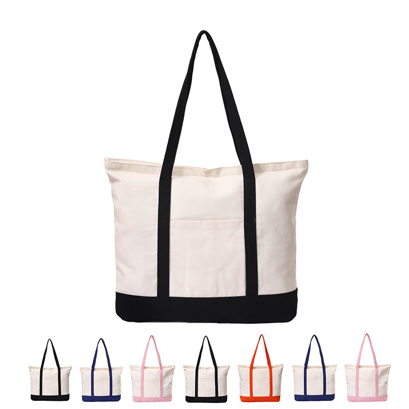 Cross-border color splicing thickened canvas handbag large capacity tote bag shopping bag women's shoulder bag printable picture
