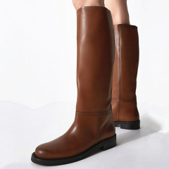 Autumn new long boots brown retro cowhide leather boots round toe but knee boots high tube knight boots women