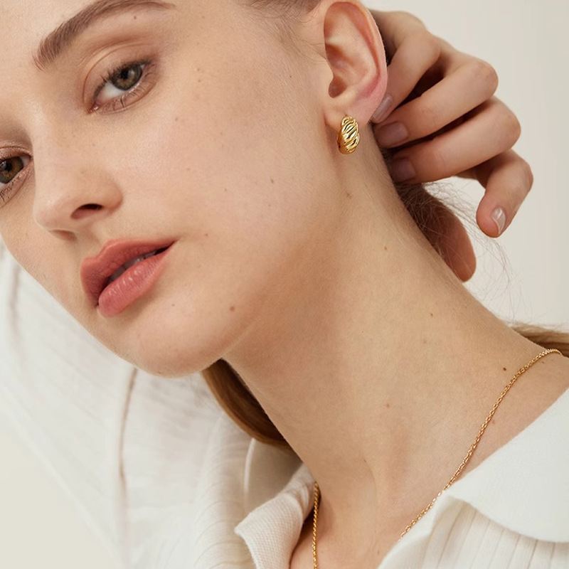 Tang Yixin's same plain circle earbud earrings for women's light luxury high-end design and fashionable versatile circle earrings earrings
