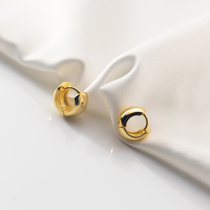 Nalan S925 silver simple ear buttons for women Korean style literary glossy geometric rings small fresh earrings G8128