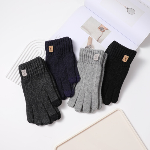 Autumn and winter men and women's wool warm Korean version simple half-finger gloves student versatile touch screen knitted five-finger wholesale