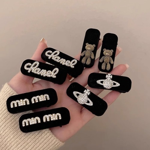 Black temperament miu hairpin ears hairpin women side broken hairpin high-end bear bangs clip duckbill clip