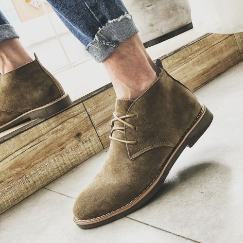 ox reverse velvet leather Martin boots men's British style short boots men's boots high top mid-top retro desert boots trendy shoes