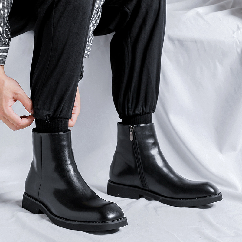 2023 men's shoes summer short boots British square toe black one-foot boots zipper trendy brand chimney boots 89758-R