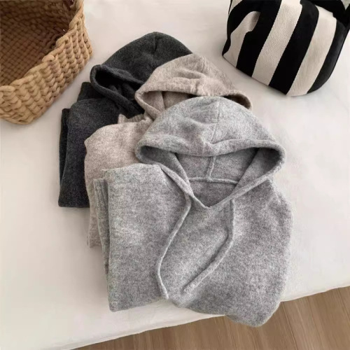 Lazy khaki hoodie for women loose Korean style warm versatile pullover wool sweater autumn and winter sweater