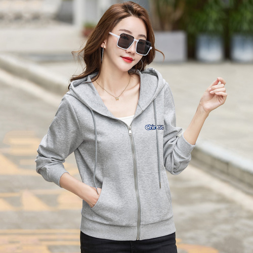 429 Spring and Autumn loose Korean style zipper cardigan simple fashionable and versatile hooded sweatshirt jacket women's loose and fashionable
