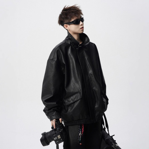 American high arcade motorcycle leather jacket for men in spring heavy retro lapel leather jacket cleanfit versatile couple jacket