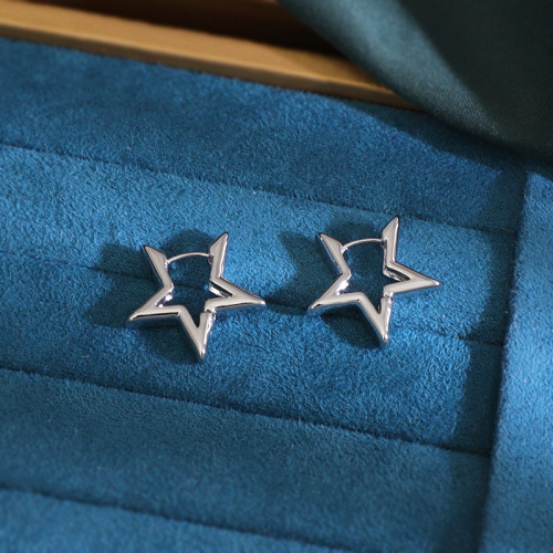 Simple and niche design sense five-pointed star ear buckle temperament hollow geometric zinc alloy exquisite earrings for women direct sales