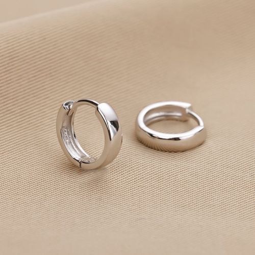 Genuine S999 sterling silver earrings for women simple niche design plain ring glossy ear buckles without removal anti-allergic foot silver ear studs