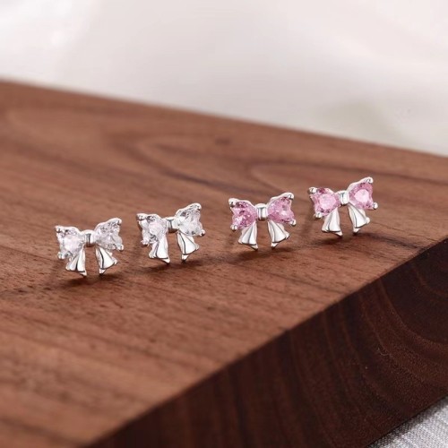 s999 sterling silver trendy high-end bow earrings simple niche design earrings temperament fashion earrings wholesale