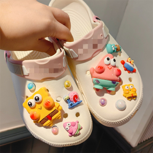 New three-dimensional ocean baby pie star luminous clogs shoe flower accessories imitation pearl DIY buckle slippers decoration