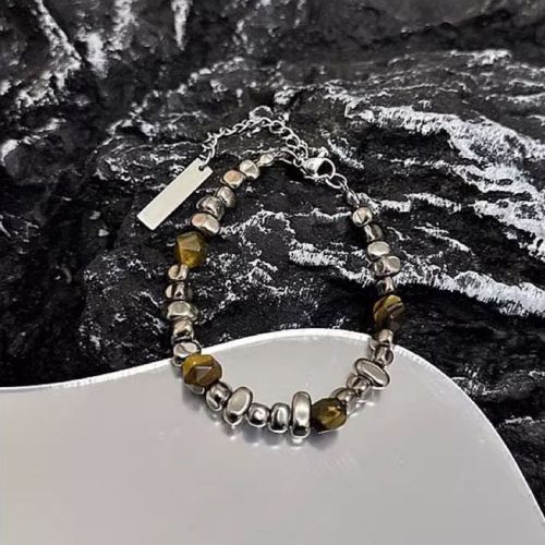 Bracelet men's broken silver spliced ​​silver gallstone bracelet women's Chinese simple retro design titanium steel high-end versatile accessories