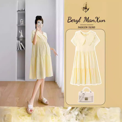 Pregnant women's dress summer new loose doll collar summer skirt for women small person fashionable summer skirt