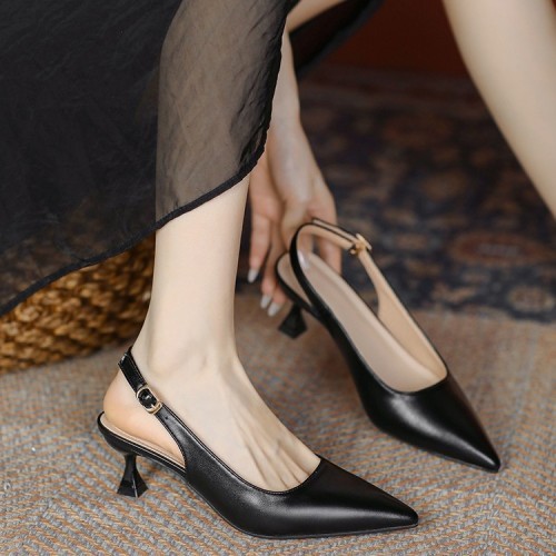pointed toe empty slim heels French high heels for women in summer new style one-strip sexy black sandals for women