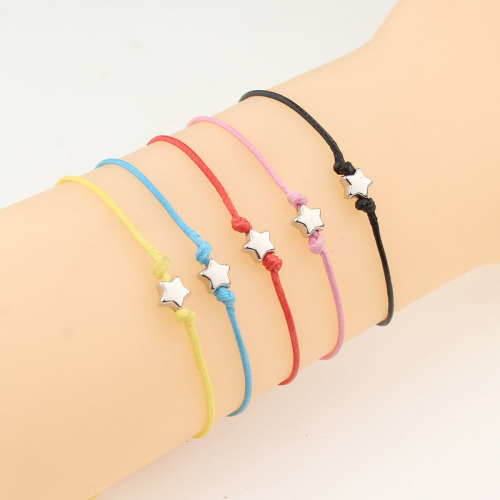 Cross-border bracelets, Europe and the United States, popular wax thread, hand-woven five-pointed star bracelets, multi-color adjustable couples bracelets wholesale