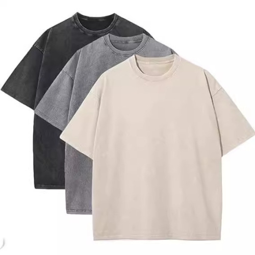 230g American retro old washing water T-shirt Cross-border American code oversize short sleeves Pure cotton shoulder t-shirt men