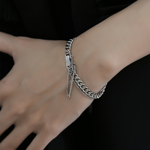 Hong Kong style cool chain bracelets for men and women ins hip-hop internet celebrities simple and cold style street Cuban chain jewelry