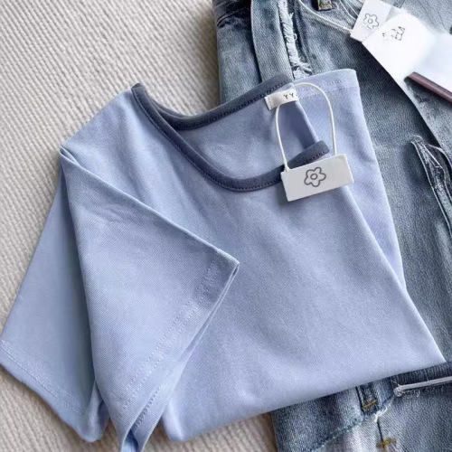 Square collar straight shoulder T-shirt for women's short-sleeved summer new slim and versatile short navel-exposed ins top trendy