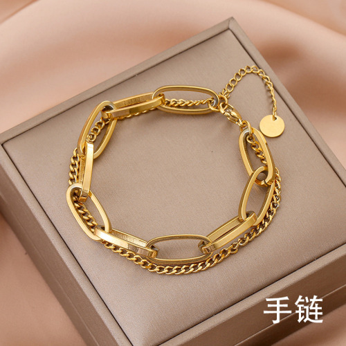 Longrui retro fashion gold long chain pendant double-layer thick bracelet women's trendy brand accessories bracelets for cross-border