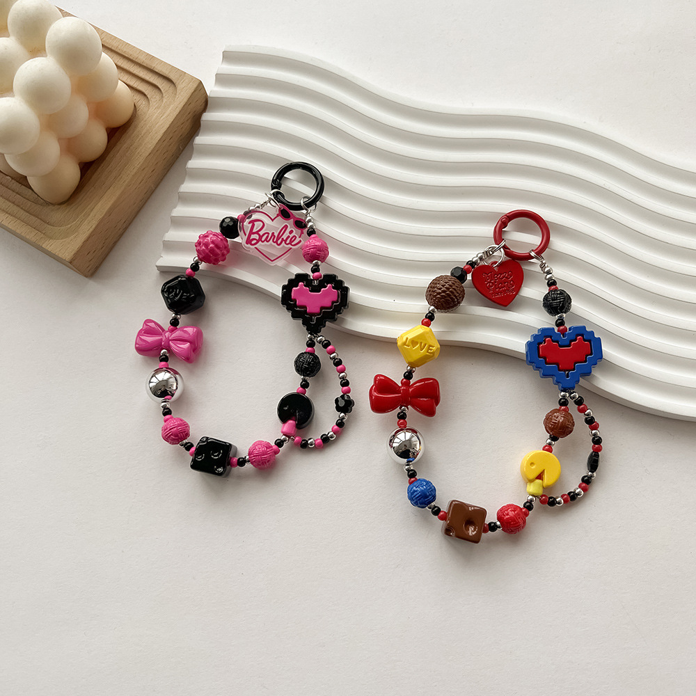 Barbie mobile phone chain black pink sweet hottie y2k dopamine mobile phone accessories ins style beaded pendant chain jewelry