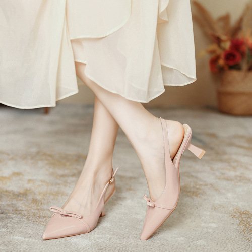 European and American pointed mules women's summer new French bow with empty stiletto heels sexy skirt sandals