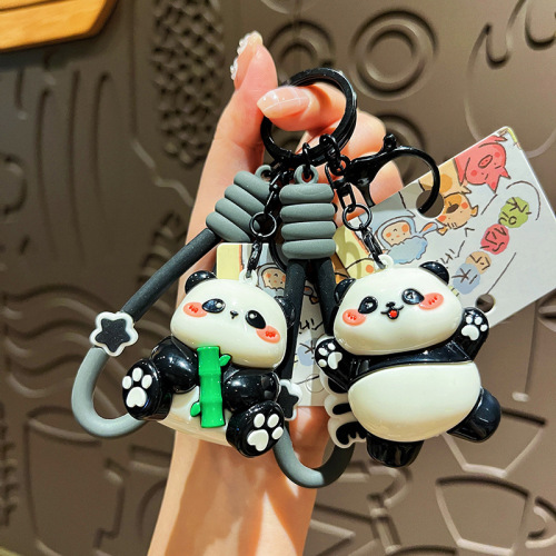 Original UV electroplating cartoon panda keychain cute high-end doll keychain couple bag pendant gift