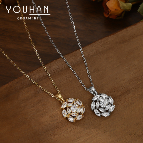 Real gold electroplated micro-insert zircon temperament clavicle chain women's high-end camellia necklace exquisite light luxury sweater chain wholesale