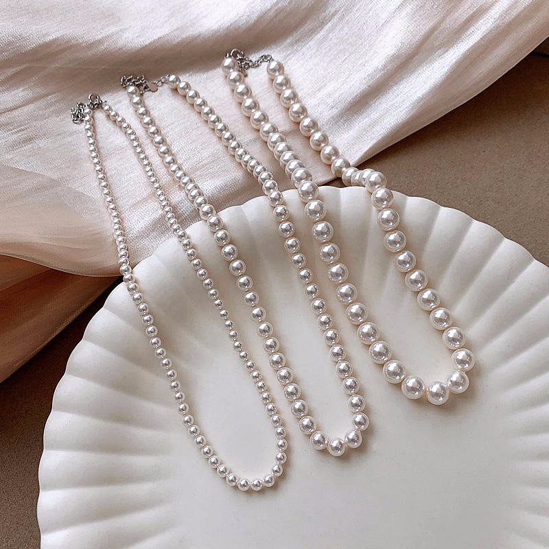 Cream color round and bright Shijia Beizhu Pearl Necklace for female fashion blogger fever same style Beizhu clavicle chain
