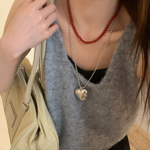 Korean niche exaggerated love metal long necklace for women light luxury simple exquisite versatile cervical chain collarbone chain