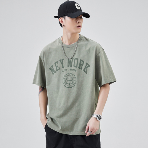 Short-sleeved T-shirt men's summer new American heavy-duty wash versatile trendy loose casual heavy-duty men's top