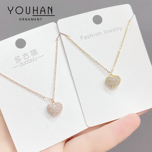 Korean style fashion love necklace for women with micro-inlaid peach heart collarbone chain simple and versatile heart shape women wholesale jewelry