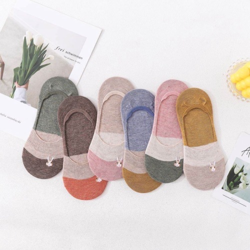 Japanese striped socks New embroidered rabbit women's boat socks cute cartoon animal female invisible socks